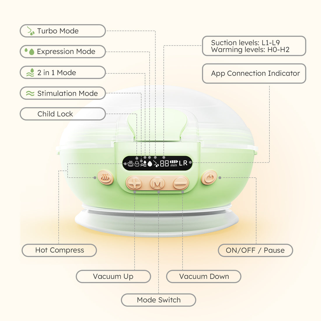 App Control Electric Wearable Vibrate Heated Breast Pump with Heat Mode