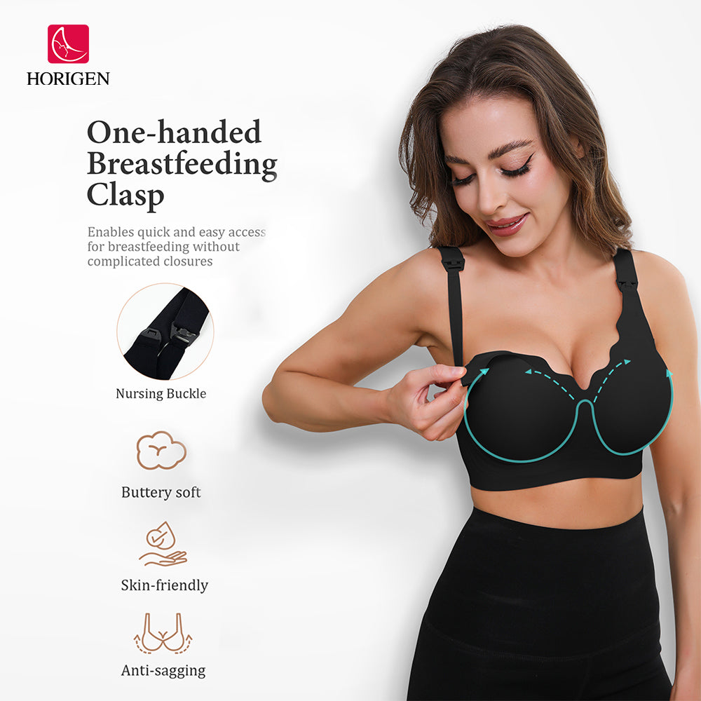 HORIGEN HL-144WX Wireless Nursing Bras for Breastfeeding & Pumping, Seamless Maternity Bra with Removable Pads, Breathable Everyday Wear for Women S-XXL