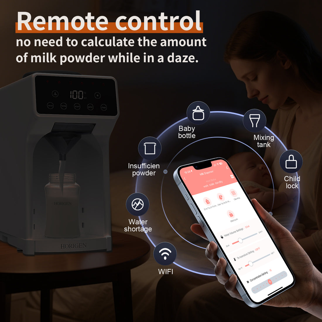 HORIGEN Automatic Baby Formula Maker with App Control, Smart Powder Dispenser & Bottle Warmer for Infant Feeding,Pink