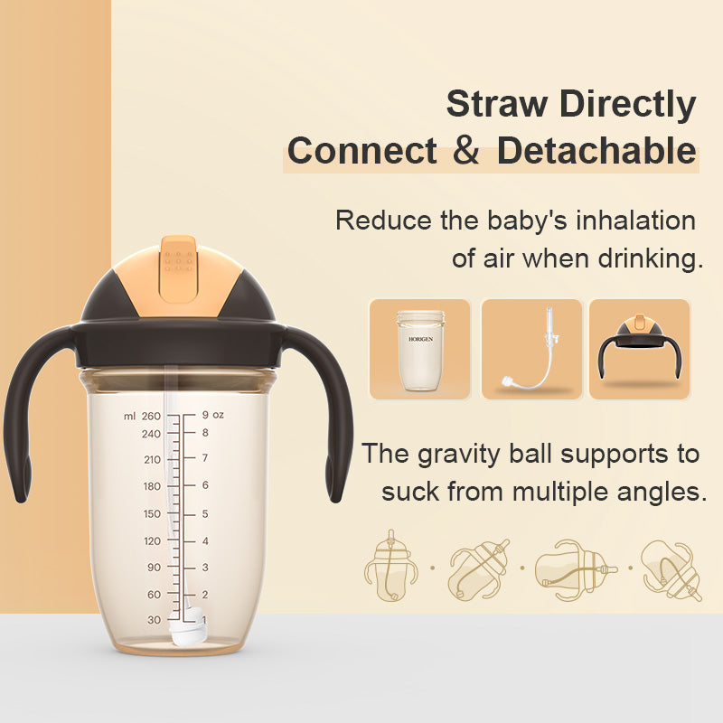 260ml PP Milk Feeding Baby Bottle with Straws